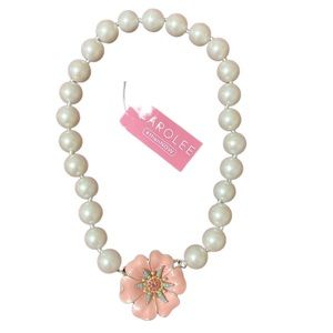 CAROLEE Pearl Beaded Choker Necklace With Pink Enamel Flower Pendant